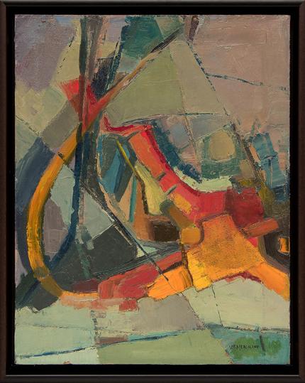 Florence Graziano, "Abstract in Green and Orange", oil, 1968 for sale purchase consign auction denver Colorado art gallery museum