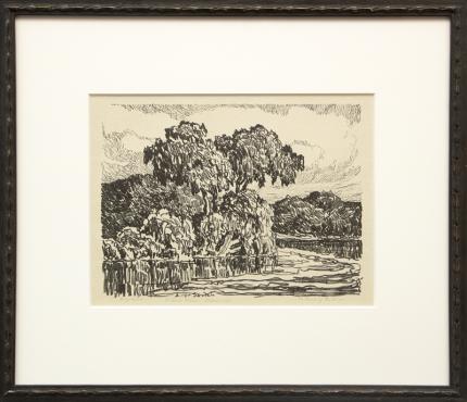 Sven Birger Sandzen, "The Bend of the River; edition of 100", lithograph, 1923 for sale purchase consign auction denver Colorado art gallery museum 