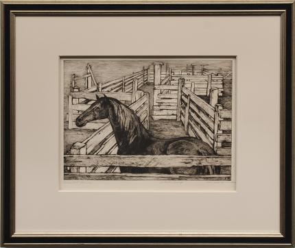 Ethel Magafan, "Corralled Horse, Artists Proof", etching, 1947 art gallery for sale purchase auction