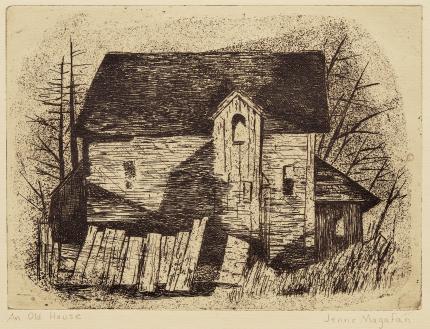 Jenne Magafan, "An Old House", etching, 1938 for sale purchase consign auction denver Colorado art gallery museum