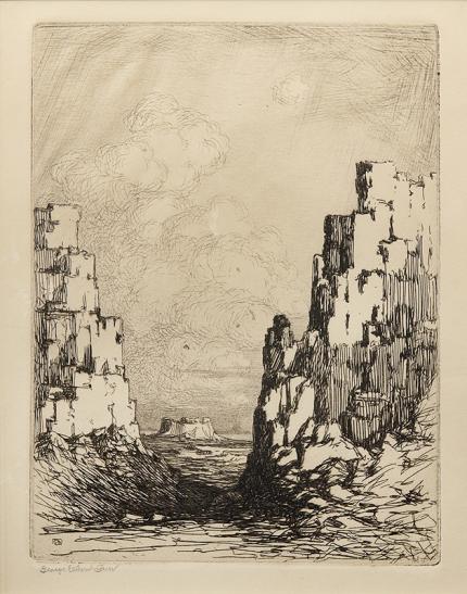 George Elbert Burr, "The Little Canyon - Evening - Arizona", etching, 1930, graphic work for sale purchase consign auction denver Colorado art gallery museum