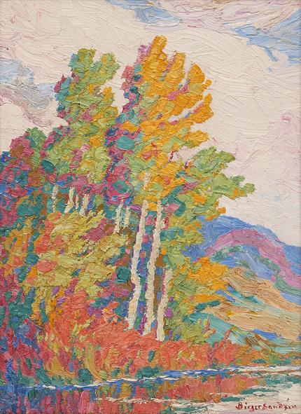 Sven Birger Sandzen, "Aspens, Logan Canyon, Utah", oil, 1927 painting for sale auction 