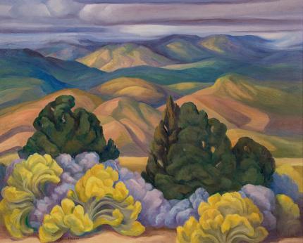 Anna Elizabeth Keener, "Chamisa and Asters No. 107 (New Mexico)", oil, circa 1965