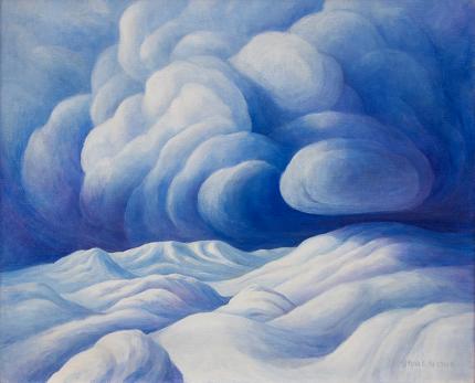 Anna Elizabeth Keener, "Snow Clouds (New Mexico)", acrylic, 1970