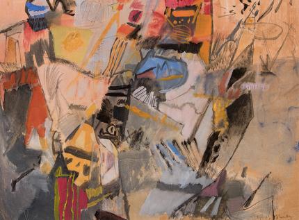 Ynez Johnston, "Yellow Night", mixed media, 1956 painting