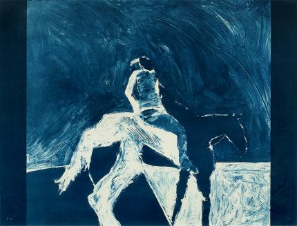 Fritz Scholder, "Indian on Horse", mixed media, drawn in 1978, printed in 1987