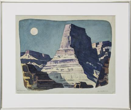 Emil James Bisttram, "Majestic Moonlight", watercolor, 1944 for sale purchase consign auction denver Colorado art gallery museum