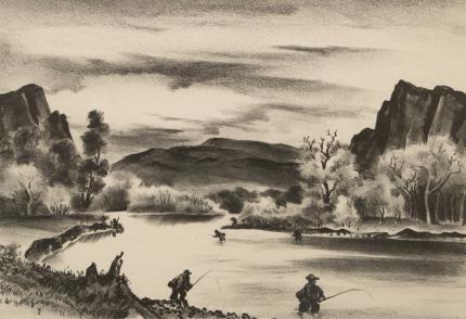 Adolf Arthur Dehn, "Fishing in Colorado", lithograph, 1944 painting for sale purchase auction consign denver colorado art gallery museum