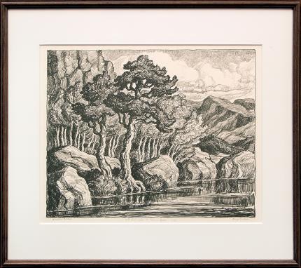 Birger Sandzen, "Mountain Solitude (Edition of 100)", lithograph, 1937 painting fine art for sale purchase buy sell auction consign denver colorado art gallery museum