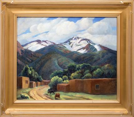 Anna Elizabeth Keener, "Arroyo Seco - Near Taos, New Mexico", oil, 1941 painting for sale purchase consign auction art gallery denver colorado historical sandzen student