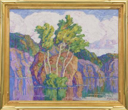 Birger Sandzen, "Rocks and Aspens, Rocky Mountains National Park, Colorado", oil painting fine art for sale purchase buy sell auction consign denver colorado art gallery museum