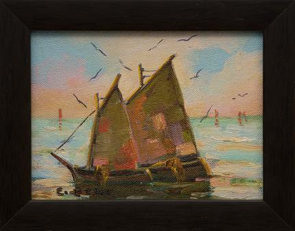 Caroline Bell, "Untitled (Sailboats)", oil painting fine art for sale purchase buy sell auction consign denver colorado art gallery museum