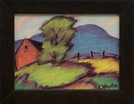 Charles Wheeler, "Untitled (Barn and Mountain)", oil painting fine art for sale purchase buy sell auction consign denver colorado art gallery museum