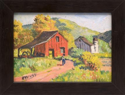 H. Harvey, "Untitled (Farm)", oil, for sale purchase consign auction denver Colorado art gallery museum