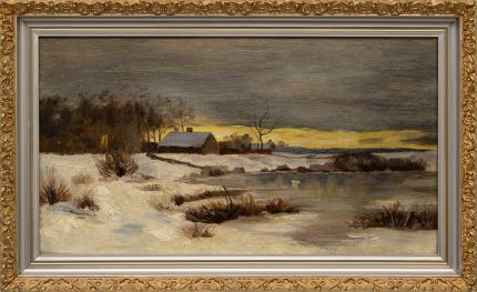Indiscernible Artists name/not signed, "Untitled (Farm in Winter)", oil, painting, for sale purchase consign auction denver Colorado art gallery museum