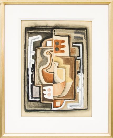 Frank Pancho Gates, abstract art, painting for sale, gouache, red, brown, black, white, gray, southwestern, vintage, original