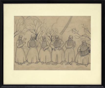 Hilaire Hiler, "Untitled (Russian Men Dancing with Concertina)", graphite, circa 1925, vintage drawing, russia, art for sale