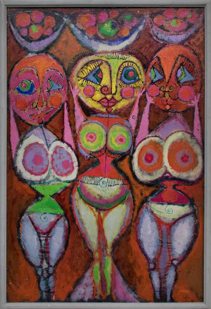 Edward Marecak, "Fertility Goddesses", oil, 1950 painting fine art for sale purchase buy sell auction consign denver colorado art gallery museum