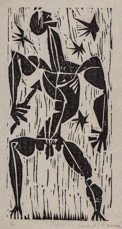 Edward Marecak, Mars II, woodcut, Woodblock, circa 1940, 1950, 1960, 1970, black, white, print, Vintage, Fine art, for sale, purchase, gallery, museum, Denver, Colorado, consign, midcentury, mid century, mid-century, modern, mythology, greek, roman