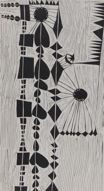 Edward Marecak, Black Suns, woodcut, Woodblock, 1940, 1950, 1960, 1970, Print, modernist, midcentury, modern, abstract, Art, for sale, Denver, Colorado, gallery, purchase, vintage