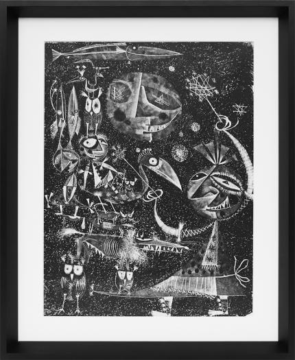 Edward Marecak, The Carnival, lithograph, black, white, 1940, 1950, 1960,1970, Print, modernist, midcentury, modern, abstract, Art, for sale, Denver, Colorado, gallery, purchase, vintage