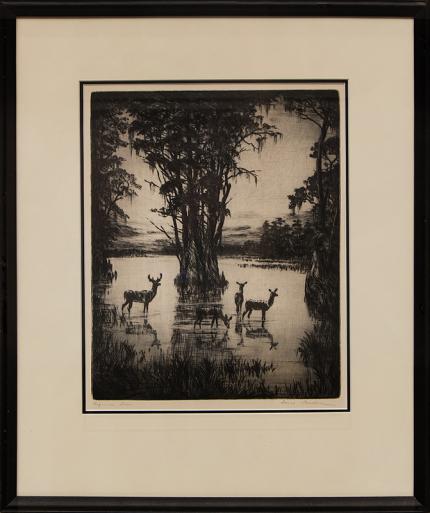 Hans Kleiber, "Virgina Deer", etching painting fine art for sale purchase buy sell auction consign denver colorado art gallery museum