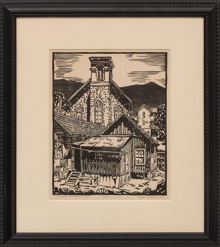 Royal Willis, "Old Church, Central City Colorado (12/50)", woodcut (Woodblock), 1934 painting fine art for sale purchase buy sell auction consign denver colorado art gallery museum