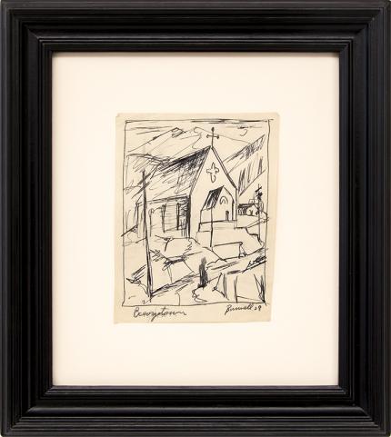 Charles Ragland Bunnell art for sale, Georgetown, Church in the Mountains, Colorado, ink drawing painting, 1938