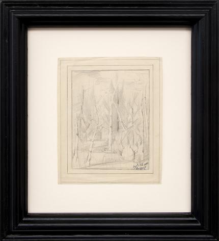 Charles Bunnell vintage art for sale, Forest Interior, Aspen and Pine Trees, colorado, graphite drawing, sketch, September 29th, 1939, broadmoor academy, wpa era