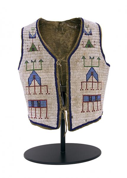 Vest, Sioux, circa 1875-1900 beadwork pictorial tepee tipi 19th century Native American Indian antique vintage art for sale purchase auction consign denver colorado art gallery museum