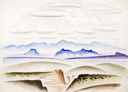Arnold Ronnebeck original vintage watercolor painting "Northern New Mexico Landscape", watercolor, circa 1927