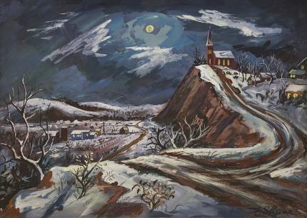 Frederick Shane, "Silent Night", gouache, circa 1940 painting fine art for sale purchase buy sell auction consign denver colorado art gallery museum  