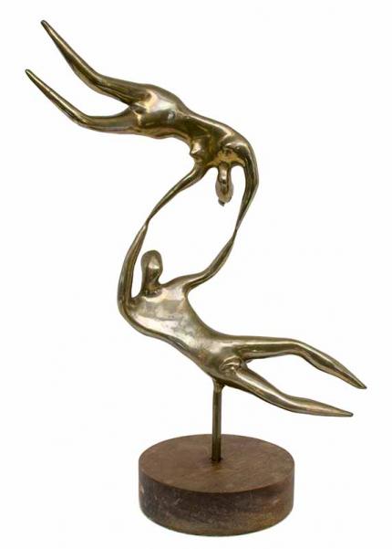 edgar britton vintage bronze sculpture for sale, dancers, male, female, figure, nude, dancing, tabletop, gold, mid-century modern decor