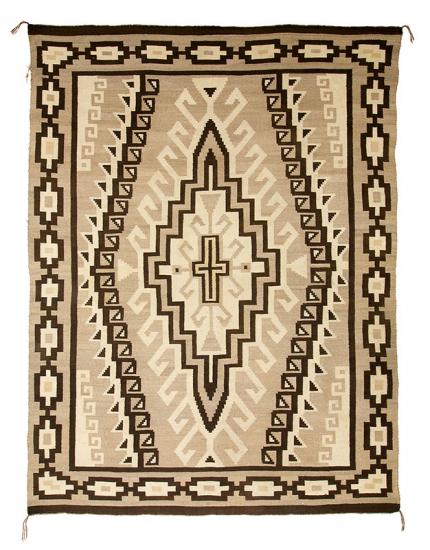 Two Grey Hills Trading Post Rug, Vintage Navajo Rug, Antique, brown, white, ivory, cross, Art, for sale, Denver, Colorado, gallery, purchase