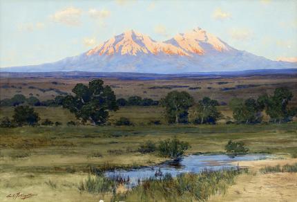 Charles Partridge Adams, "Untitled (Huajatolla, Spanish Peaks, Southern Colorado Mountain Landscape)", watercolor, circa 1890-1910