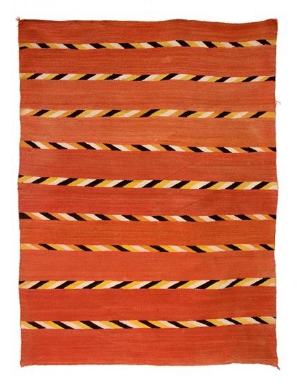 Navajo, Transitional Blanket, textile, rug, circa 1880, 19th century, antique, red, orange, yellow, black, white, wool, serape, art for sale, native american indian