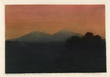 George Elbert Burr, Spanish Peaks , Colorado, aquatint etching, circa 1930, engraving, fine art, for sale, denver, gallery, colorado, antique, buy, purchase
