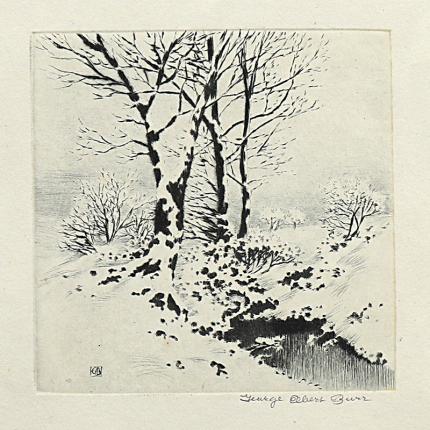George Elbert Burr, December , Snowy Landscape with Creek and Trees, etching, circa 1910-1930, engraving, fine art, for sale, denver, gallery, colorado, antique, buy, purchase