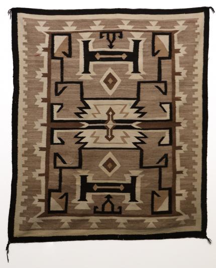 Navajo Rug, Trading Post, Crystal, Bisti, Arrows, brown, ivory, white, black, gray, camel, 1940, 20th century, Dine, Art, for sale, Denver, Colorado, gallery, purchase, vintage, textile, weaving, antique, native American, American Indian, southwest, wool 