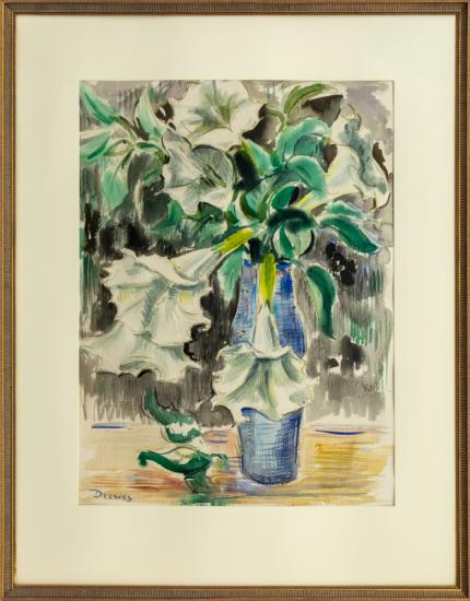 Werner Drewes, Datura Stramonium, Still Life, Datura, stramonii, Flowers, 1930, 1940, 1950, painting, watercolor, modernist, modernism, Fine art, art, for sale, buy, purchase, Denver, Colorado, gallery, historic, antique, vintage, artwork, original, authentic