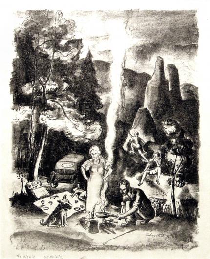 Tabor Utley, "The Picnic", lithograph, c. 1940