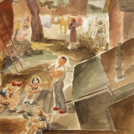 Frances Marian Cronk, "Untitled (Wash Day)", watercolor on paper, c. 1930