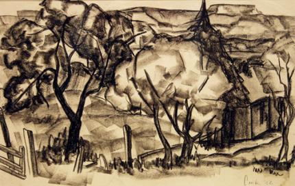 Frances Marian Cronk, "Untitled (Ranch)", charcoal, 1932