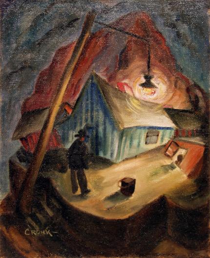 Francis Marian Cronk, "Untitled (Mine at Night)", oil on canvas, c. 1926