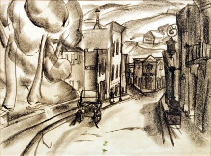 Frances Marian Cronk, "Untitled (Street Scene)", charcoal, 1928