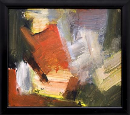Charles Ragland Bunnell, Abstract Expressionist Painting for sale, mid-century modern, in Red, Gray, Green, Black and Yellow, oil, 1965, broadmoor academy, colorado springs fine arts center
