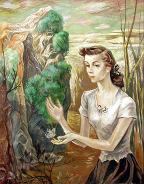 Peppino Gino Mangravite, "Untitled (Young Woman with Butterfly)", oil, c.1945