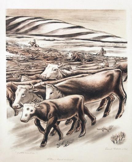 Ernest Fiene, "Cattle Roundup", lithograph, d. 1938