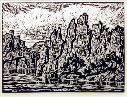 Sven Birger Sandzen, "Dream Canyon", linoleum cut, 1928