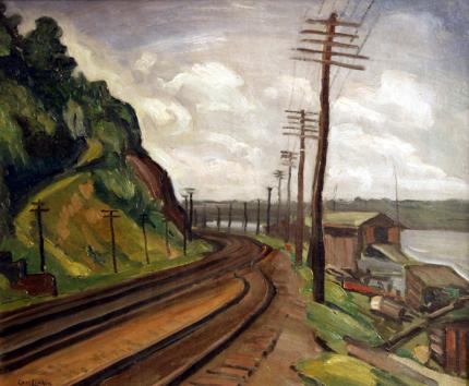 Carl Lindin, "Train Tracks (Highland, New York)", oil, c. 1938 Eric Olaf